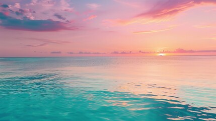 Fototapeta na wymiar Tranquil turquoise waters reflecting the pastel sky AI generated illustration