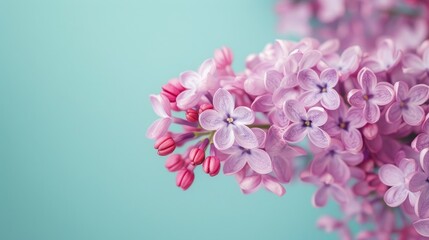 Naklejka na ściany i meble Whispering lilac blossoms against a pastel blue backdrop AI generated illustration