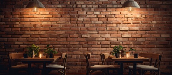 Two chairs and a table are placed in front of a sturdy brick wall, creating a simple and inviting outdoor seating area