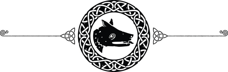 Elegant Celtic Symbols Header - Spiral, Triquetra, Knot Ring, Wolf Head - obrazy, fototapety, plakaty