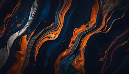 Dark blue with orange marble abstract background 