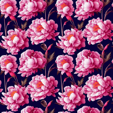Beautiful seamless peony flowers pattern. Decorative luxury floral repeat background