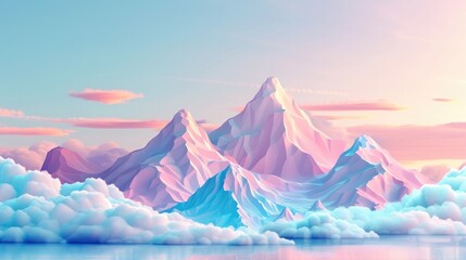 Fototapeta na wymiar Serene Pastel Gradient Mountainous Landscape in Cartoon Art Style