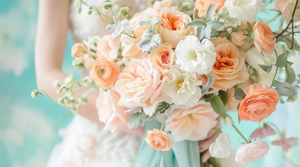 Subtle aqua mixing with pale peach shades AI generated illustration