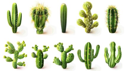 Cactus set collection. Isolated  background Generative AI