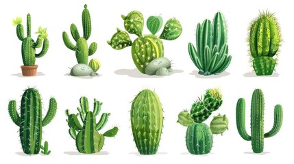 Cactus set collection. Isolated  background Generative AI