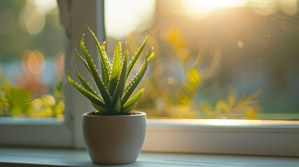 A close-up of a potted plant on a windowsill AI generated illustration