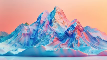 Foto op Canvas Whimsical Fractal-Inspired Mountain Range in Vibrant Pastel Tones © Sittichok