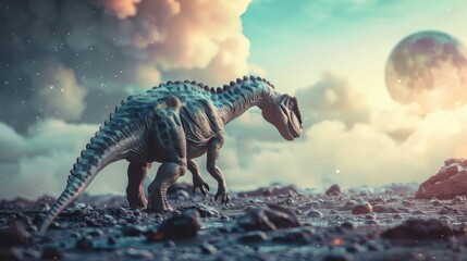 A dinosaur going on a pretend space mission AI generated illustration - obrazy, fototapety, plakaty
