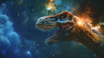 A dinosaur going on a pretend space mission AI generated illustration - obrazy, fototapety, plakaty