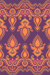 Damask seamless background Geometric ethnic oriental ikat seamless pattern traditional Design for background,carpet,wallpaper,clothing,wrapping,Batik,fabric,Vector illustration embroidery style.