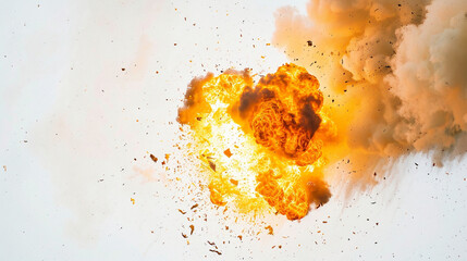 Minimalist Fire: Abstract Representation of Exploding Bomb on Pure White Background. - obrazy, fototapety, plakaty