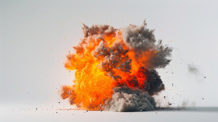 Glowing Dynamism: Minimalist Art with Bomb Exploding at 100 km/h on a White Background.