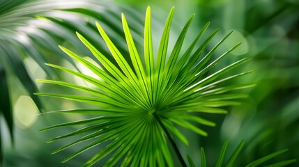 Minimalist interpretation of a palm leaf in shades of green  AI generated illustration