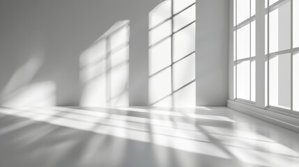 Minimalist Product Display in Empty White Studio with Shadowed Window Generative AI