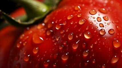 Close-up of a red tomato with water droplets 