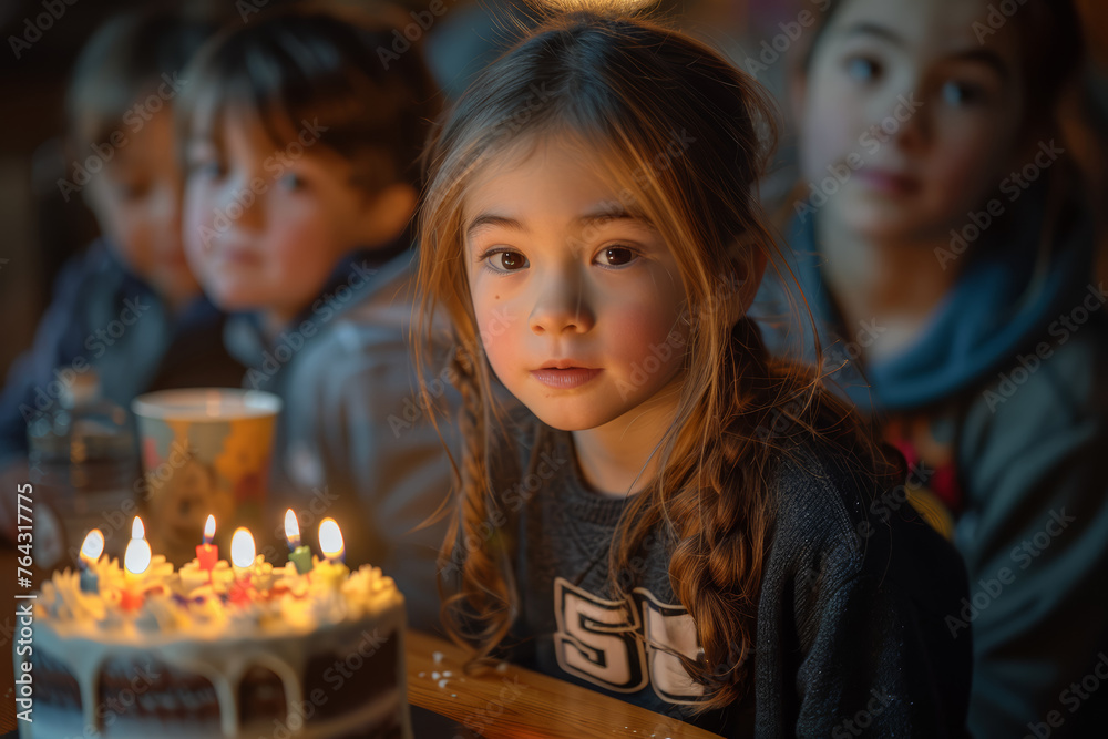 Canvas Prints A family gathering around a dining table with a cake topped with the number 