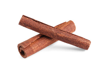 Two aromatic cinnamon sticks isolated on white