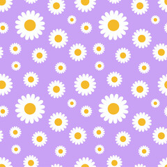 Obraz premium Daisy flower seamless on editable blue background illustration. Pretty floral pattern for print. Flat design vector. Spring flower seamless design.
