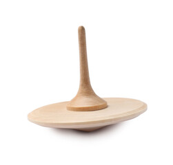 One wooden spinning top isolated on white