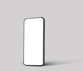 Smartphone with empty screen on light grey background. Mockup for design