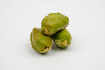 Closeup of peeled pistachio nuts