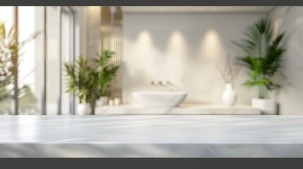 Luxurious White Tabletop in Modern Bathroom Interior Generative AI
