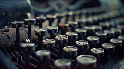 Close-up of old typewriter keys, shallow depth of field - obrazy, fototapety, plakaty