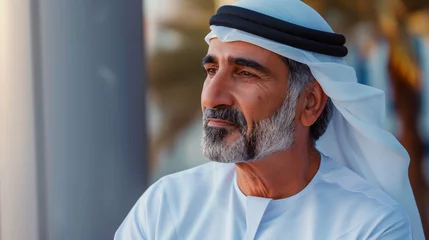 Foto op Plexiglas Portrait of an arabic man with traditional clothes in Dubai © Archi