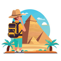 Gypt pyramids sightseeing cartoon flat illustration