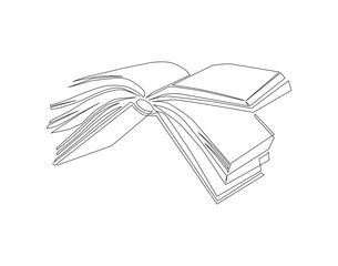 Continuous Line Drawing Of Open Book. One Line Of Book Have Been Open. Books Continuous Line Art. Editable Outline.