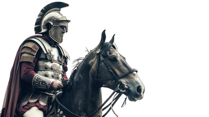 Roman soldier on a horse isolated on white created with Generative AI