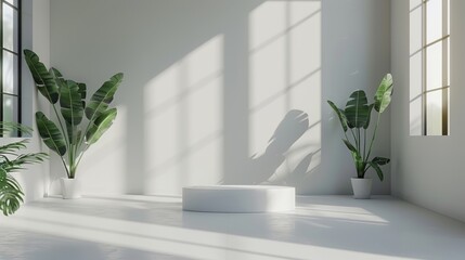 Minimalist White Studio Room Template - Modern Product Display Backdrops for Design D Rendering Generative AI - obrazy, fototapety, plakaty