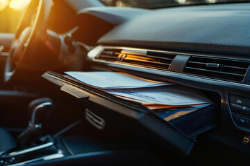 Inside the Open Glove Compartment Box of Car