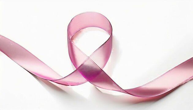 Ilustração de uma fita rosa simbolizando a prevenção ao câncer em mulheres. Fundo branco.
