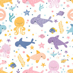 Naklejka premium kids pattern cute sea animals