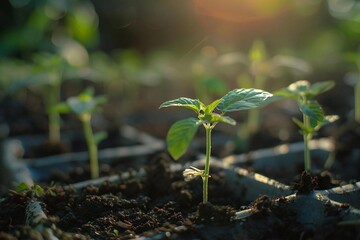 Farmer sowing seeds in garden for vegetable and flower plant growth