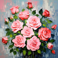Beautiful bouquet of gentle rose flowers. Floral art painting.