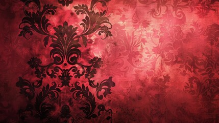 A red and black wallpaper with a floral design on it, AI