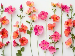 Fototapeta premium A bunch of pink flowers are arranged in a row. Generative AI.