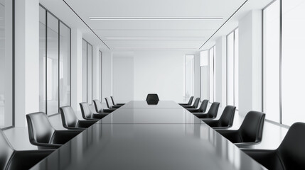 High level modern meeting room is decorated with stylish table and chairs around.