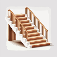 Household stairs with wooden rungs realistic 3d vec