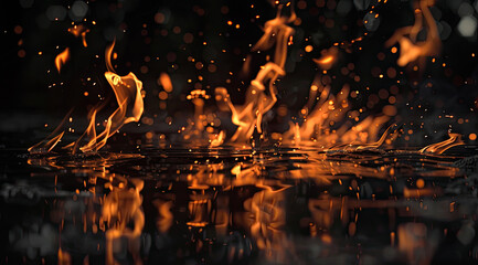 Bright Embers Ascending From a Raging Fire Amidst the Night's Obscurity. - obrazy, fototapety, plakaty