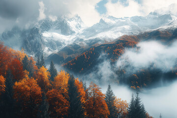 Winter - Autumn landscapes of alp mountains.