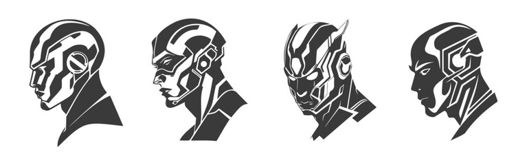 set of black design of robot heads