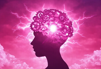 Obraz premium Human brain and electrical activity. Brainstorming creative idea