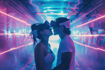 Couple having virtual sex with VR glasses.