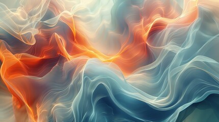 A close up of a beautiful abstract painting with orange, blue and white, AI - obrazy, fototapety, plakaty