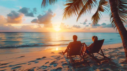 Selbstklebende Fototapeten happy couple enjoy luxury sunset on the beach during © PatternHousePk