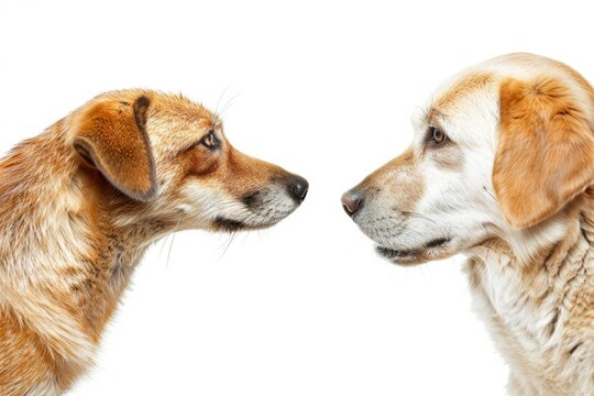 Red fox hunting labrador in studio looking to the right, isolated background and copy space - generative ai